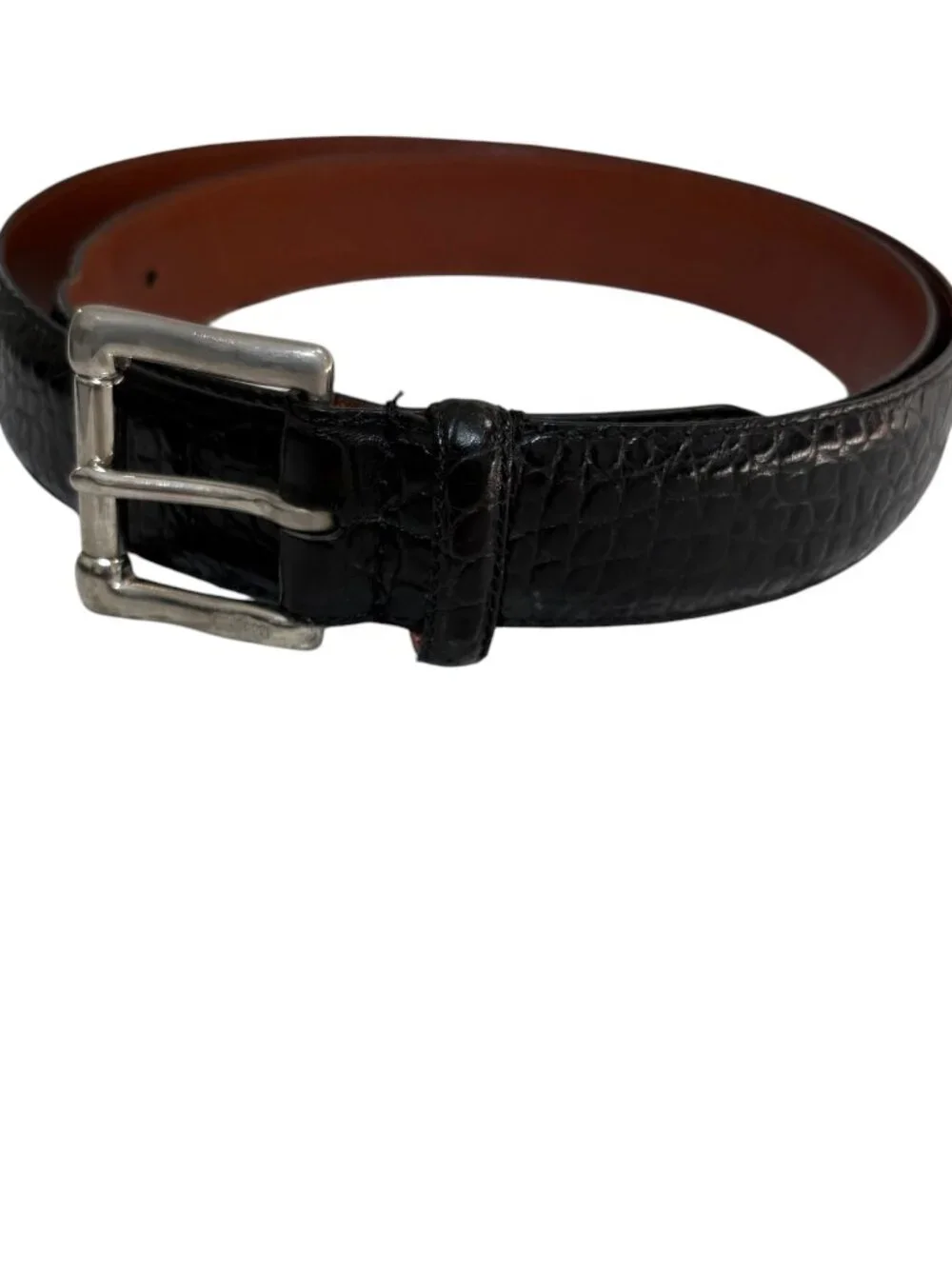 Polo Ralph Lauren Leather Belt Mens 38 Black Embossed Alligator Print